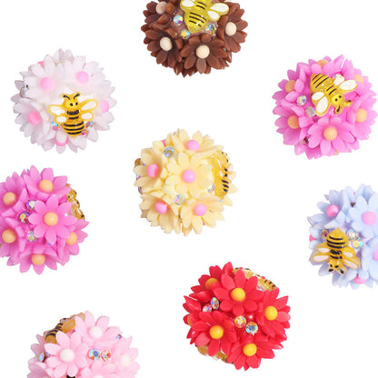 Floral Bubblegum Beads 20mm Buzzing Bee Resin Rhinestone 5pcs 5