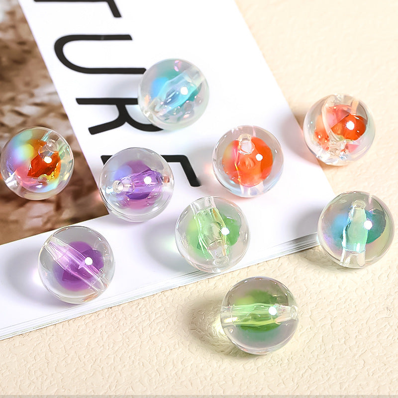 Dyed Core Round Acrylic Beads 15mm Translucent Multicolor 30pcs 4
