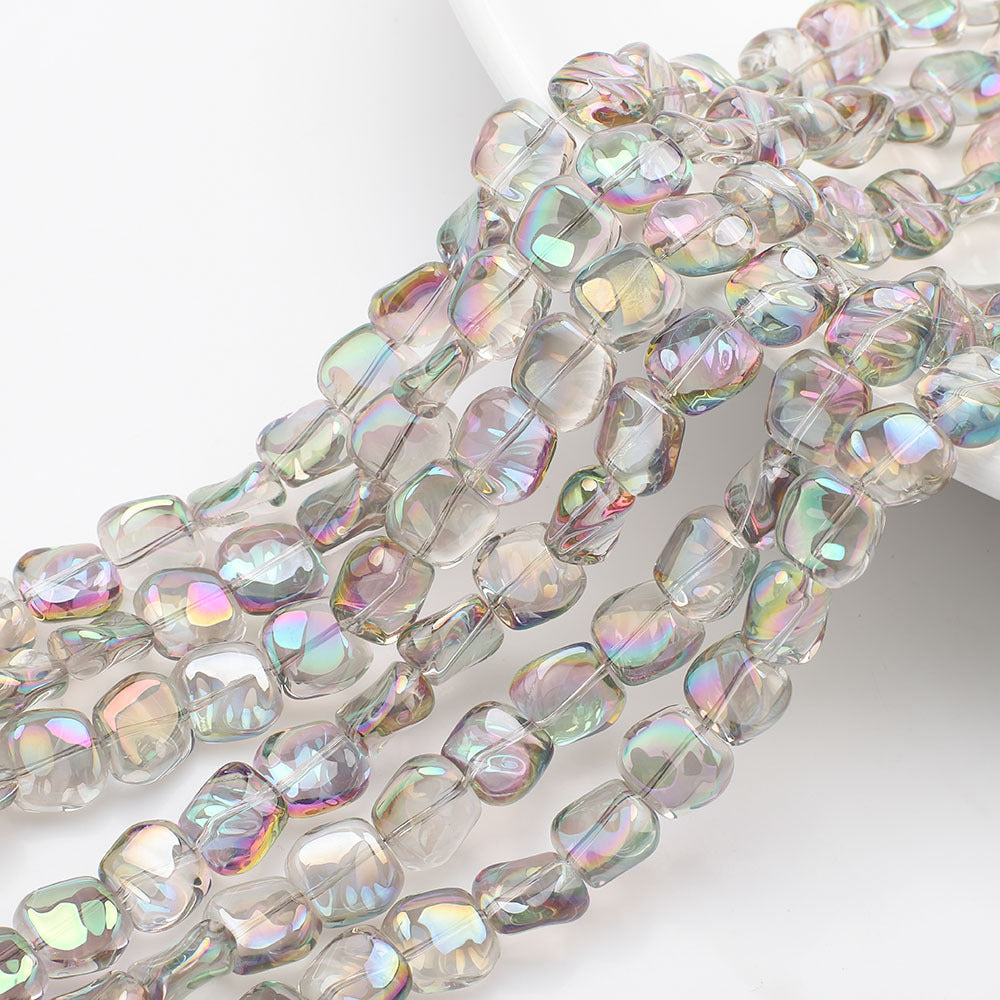 Electroplated Oblique Square Glass Beads 12mm Transparent Iridescent 20pcs 22
