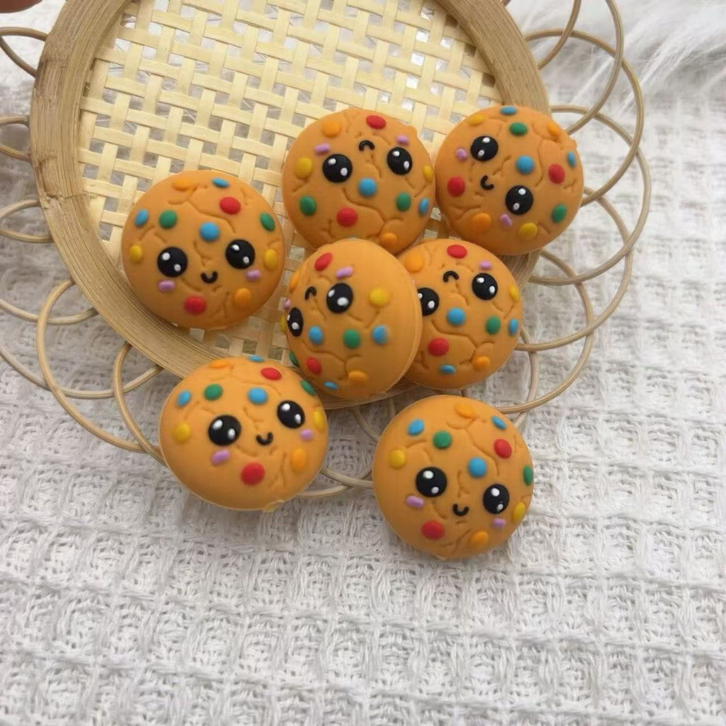 Silicone 3D Focal Beads Cookies Cheerful Faces Colorful Sprinkles 20pcs 6