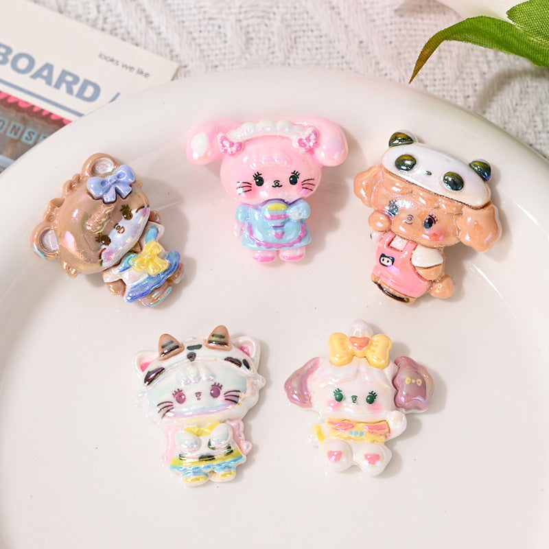 Glossy UV Plating Kitten Resin Beads Playful Pastel Outfits 10pcs 4