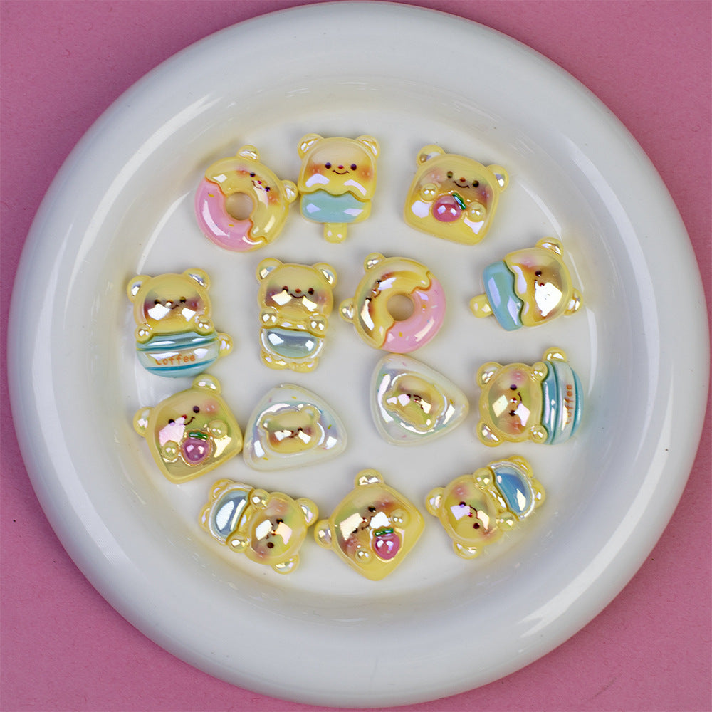 Plating Adorable Butter Bear Resin Beads Glossy Pastel Charms 20pcs 3
