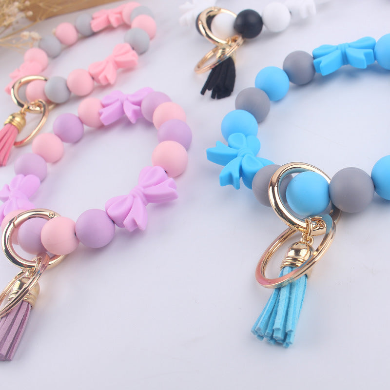 Bow Silicone Bead Wristlet Keychain Vibrant Colors 14cm 2