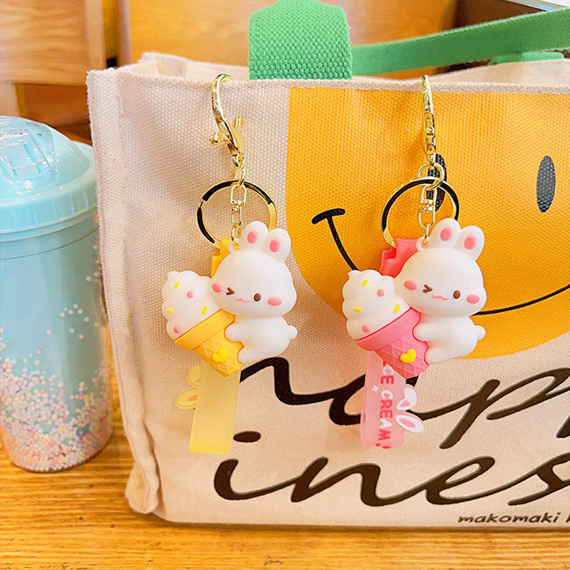 Soft Rubber Bunny Ice Cream Keychain Cute Pastel Colors 4
