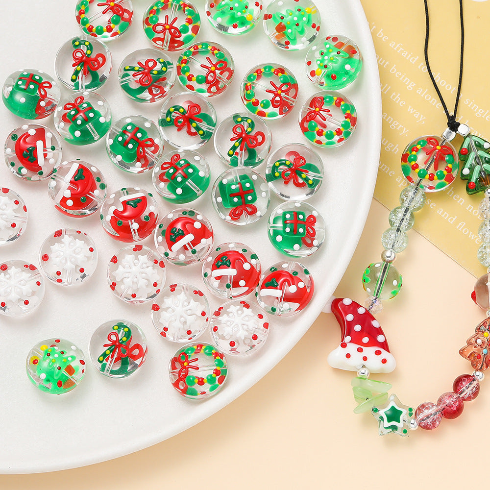 Hand Painted Flat Glass Beads 18mm Double-Sided Enamel Christmas 1pc 3