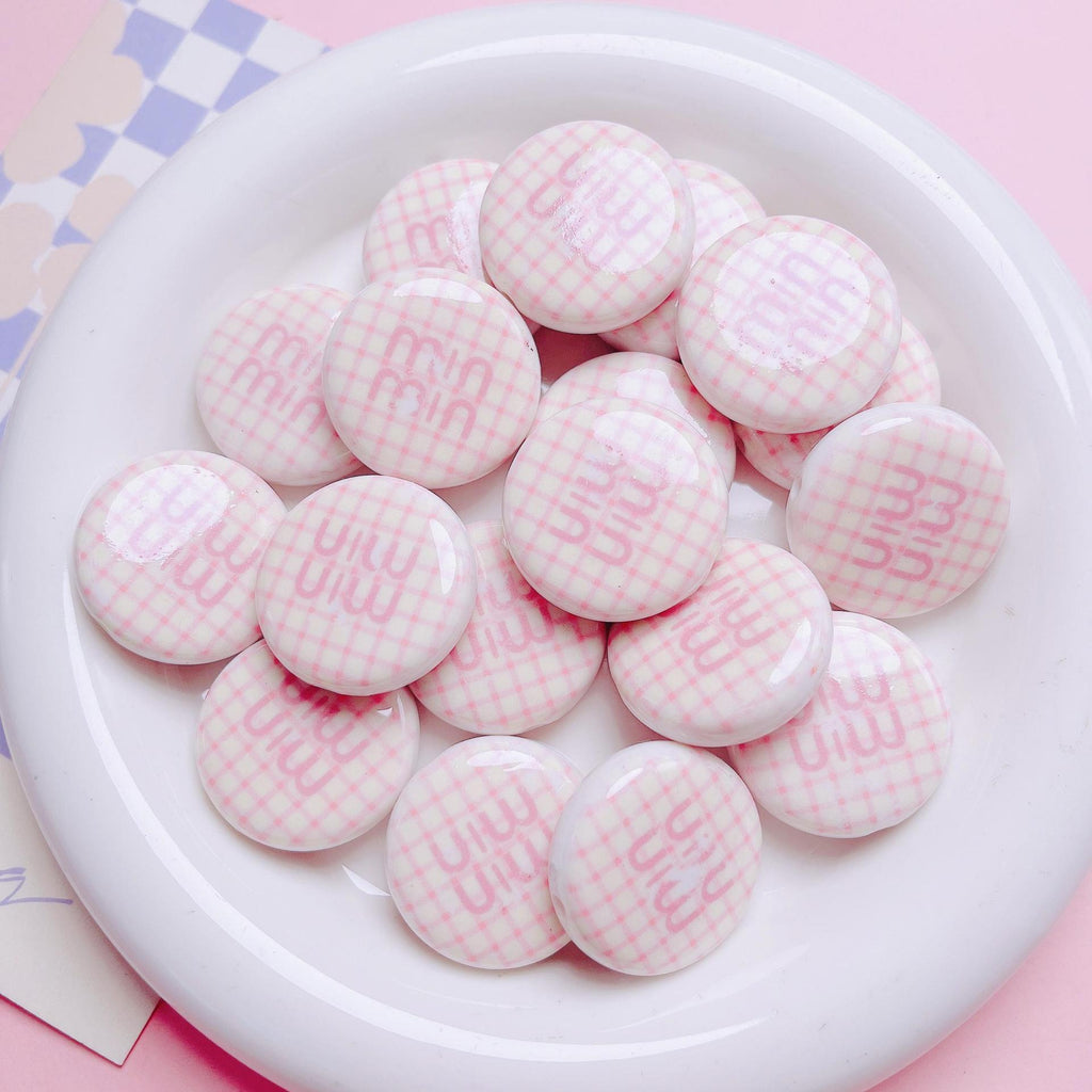Flat Acrylic Beads 27mm Plaid Pattern Brand Logo Printed 5pcs 4
