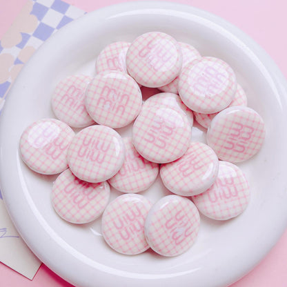 Flat Acrylic Beads 27mm Plaid Pattern Brand Logo Printed 5pcs 4