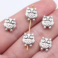 Owl Metal Beads 11mm Double-Sided Shiny Silver Tone 40pcs
