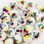 Plating Round Acrylic Beads 16mm Colorful Jigsaw Puzzle Pattern 50pcs 3
