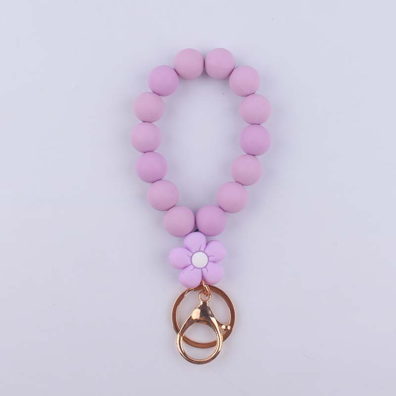 Flower Silicone Bead Wristlet Keychain Colorful Smooth Beads 7