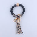 PU Leather Tassel Silicone Bead Wristlet Keychain Colorful Animal Print 6