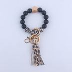 PU Leather Tassel Silicone Bead Wristlet Keychain Colorful Animal Print 6