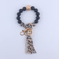 PU Leather Tassel Silicone Bead Wristlet Keychain Colorful Animal Print 6