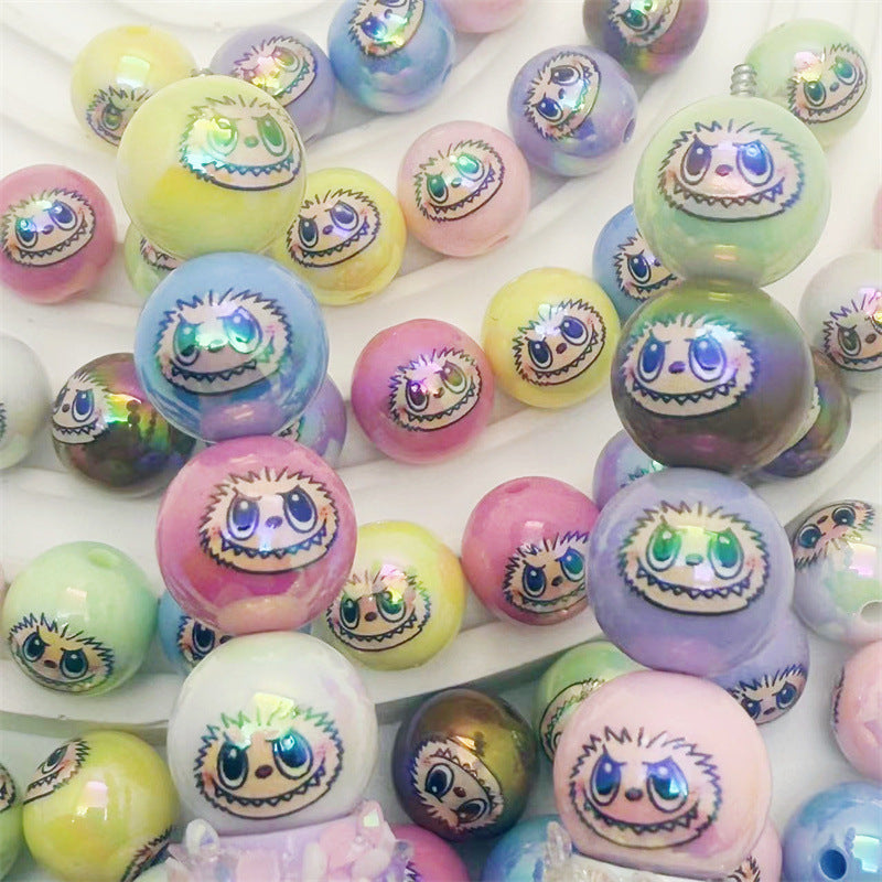 Plating Labub Head Printed Acrylic Beads 16mm Metallic Pastel 100pcs 2