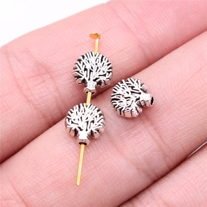 3D Life Tree Metal Beads 8mm Vintage Antique Silver Tone 60pcs 2