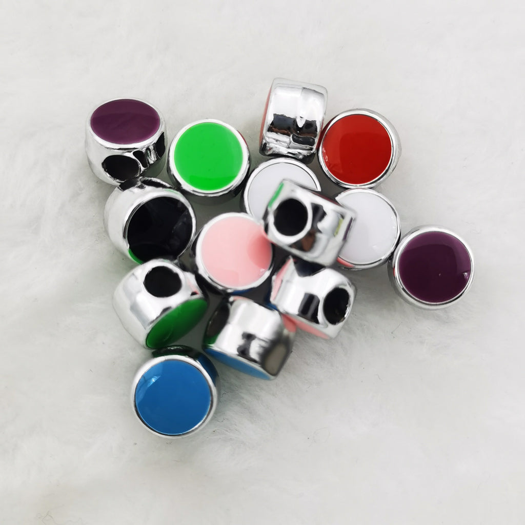 Flat Round Acrylic Beads 12mm Glossy Mixed Colors Silver Frame 50pcs 3