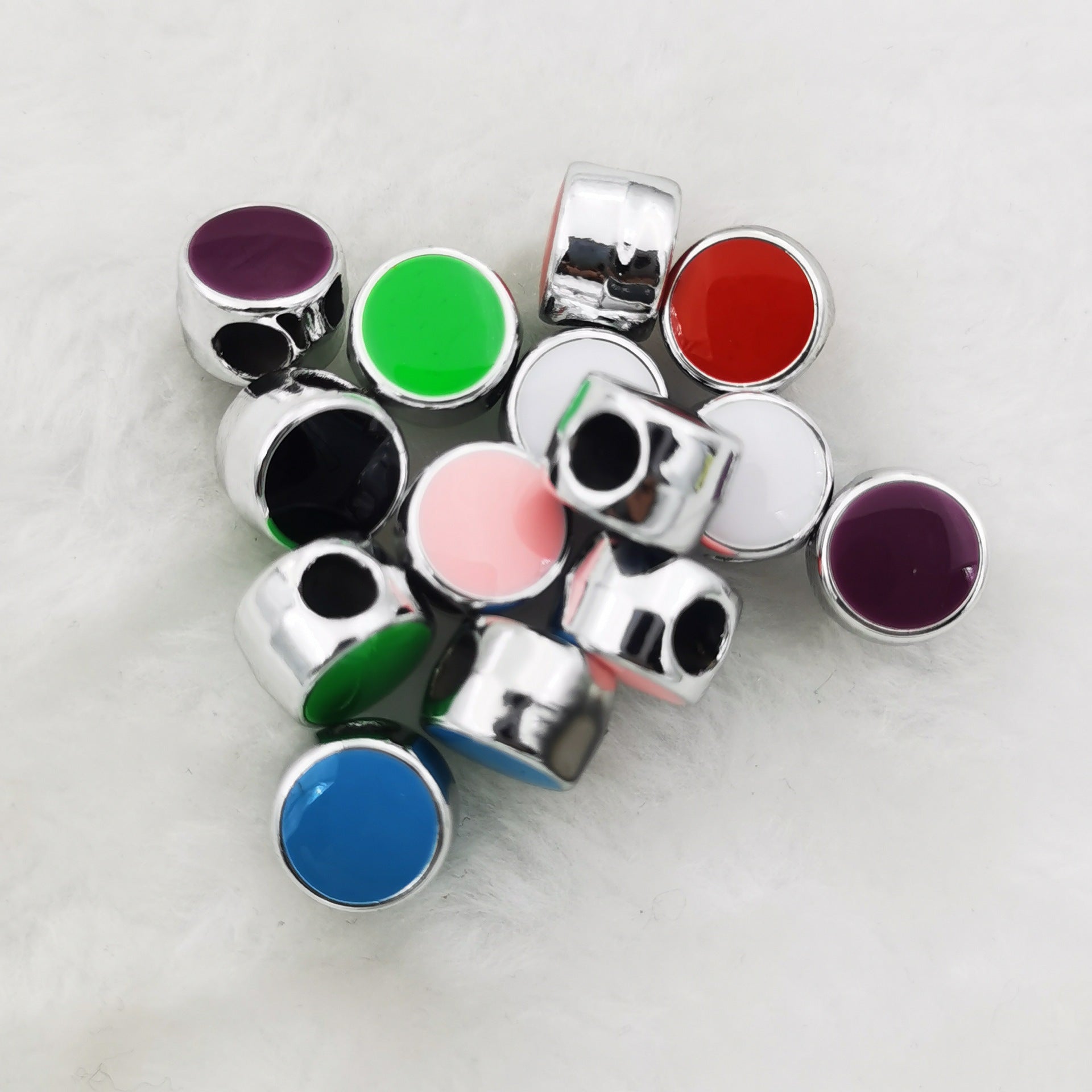 Flat Round Acrylic Beads 12mm Glossy Mixed Colors Silver Frame 50pcs 3