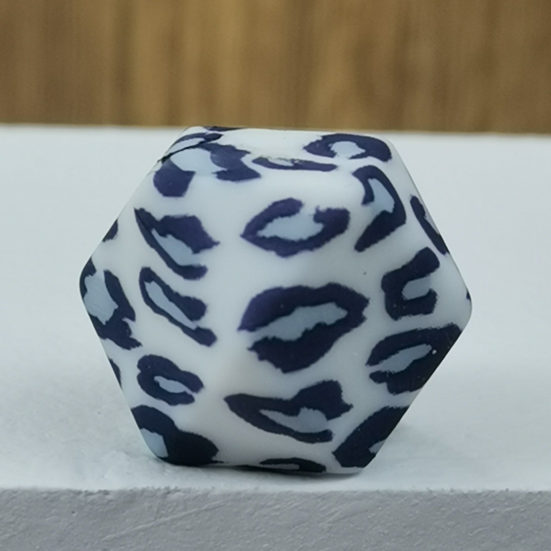 14mm Hexagon Silicone Beads Printed Camouflage Leopard Design 50pcs