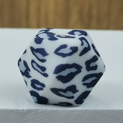 14mm Hexagon Silicone Beads Printed Camouflage Leopard Design 50pcs