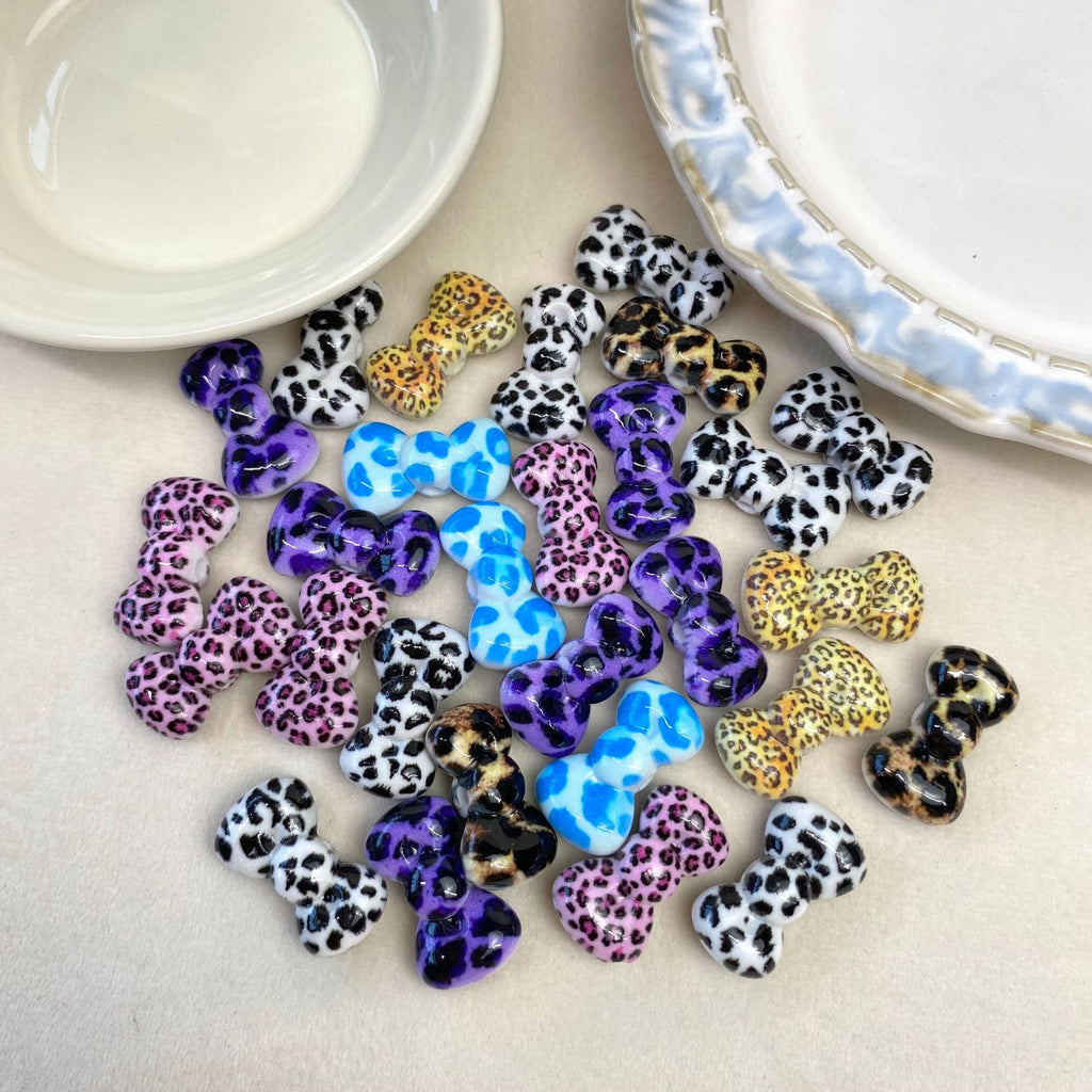 Leopard Print Bow Acrylic Beads 20mm Colorful Mixed 50pcs 3