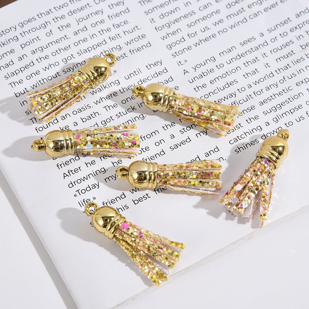 Glitter Mini PU Leather Tassels with Gold Caps 36mm 50pcs 5
