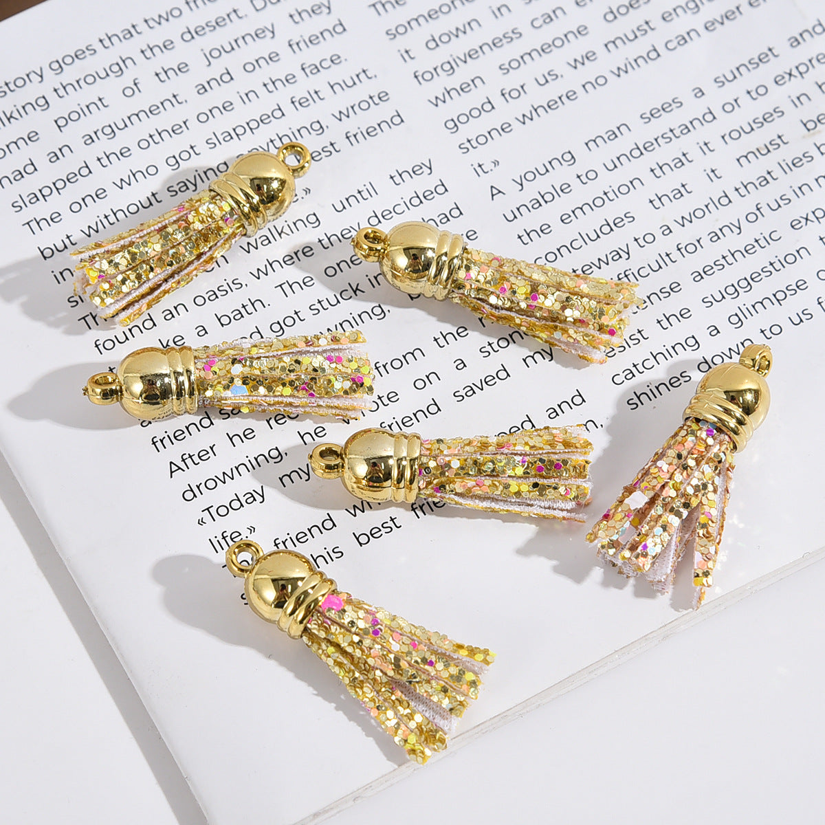 Glitter Mini PU Leather Tassels with Gold Caps 36mm 50pcs 5