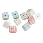 Striped Square Acrylic Beads 14mm Light Pastel Colors 10pcs 2