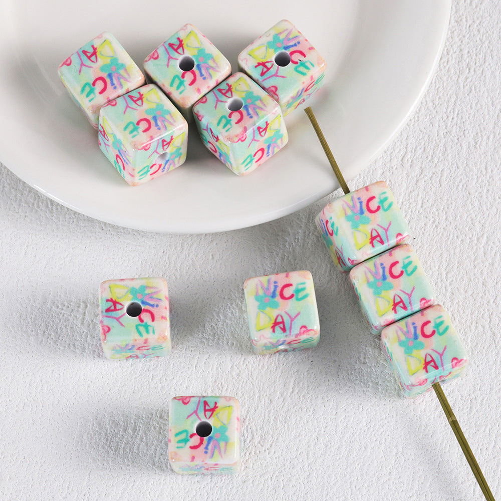 Adobe Printed Square Acrylic Beads 15mm Kitten Puppy Design 10pcs 11