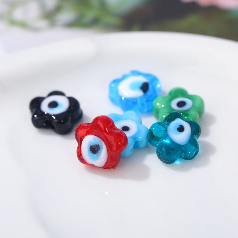 Lampwork Glass Beads Flower Shape 12mm Colorful Evil Eye 50pcs