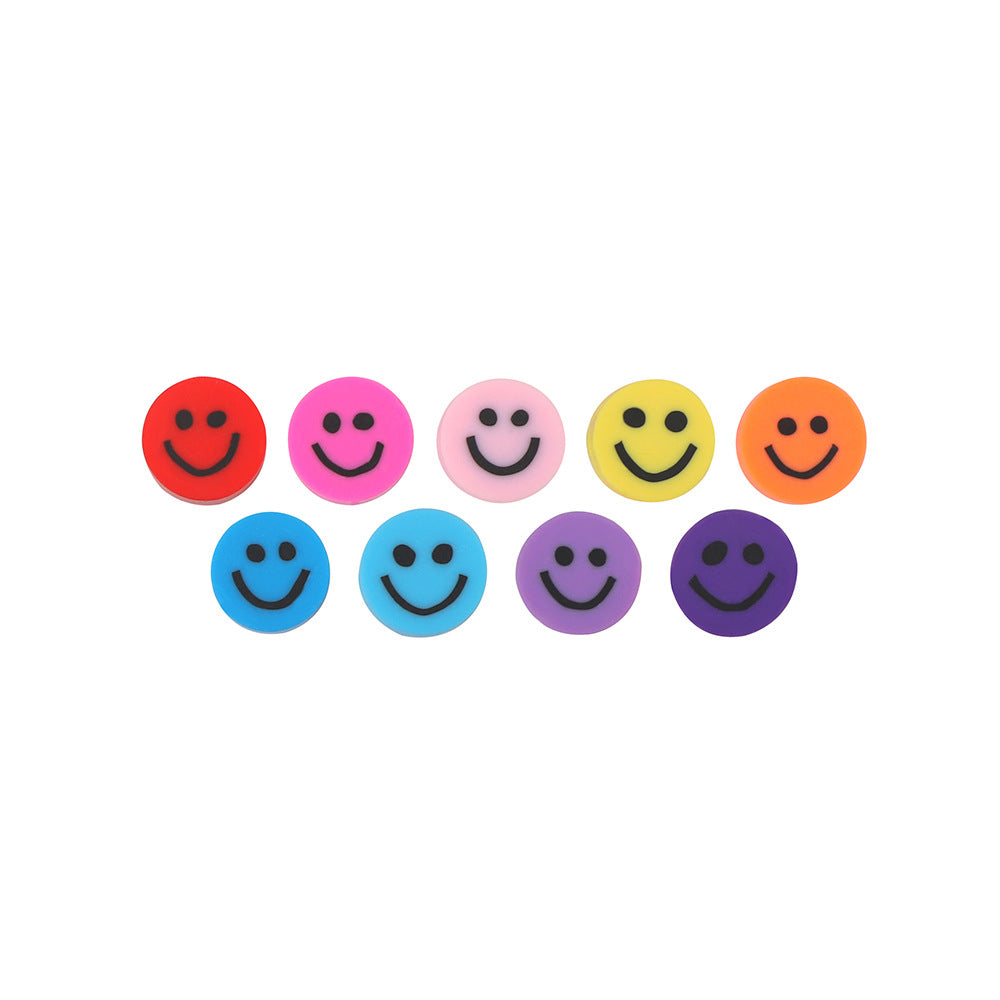 Smiley Face Flat Clay Beads 9mm Colorful Multicolor 100pcs 4