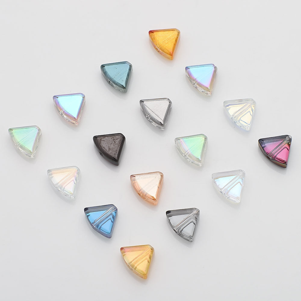 Electroplated Fan-Shaped Glass Beads 10mm Iridescent Pastel 30pcs 4