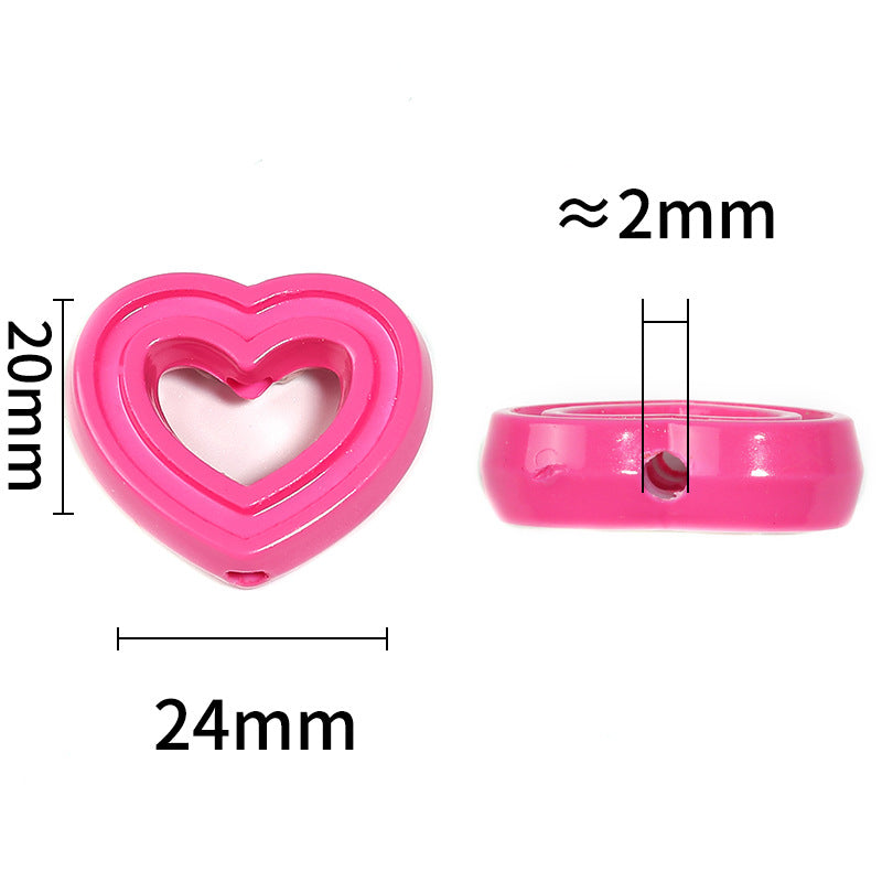 Painted Hollow Heart Acrylic Beads 24x20mm Glossy Layered 50pcs 3