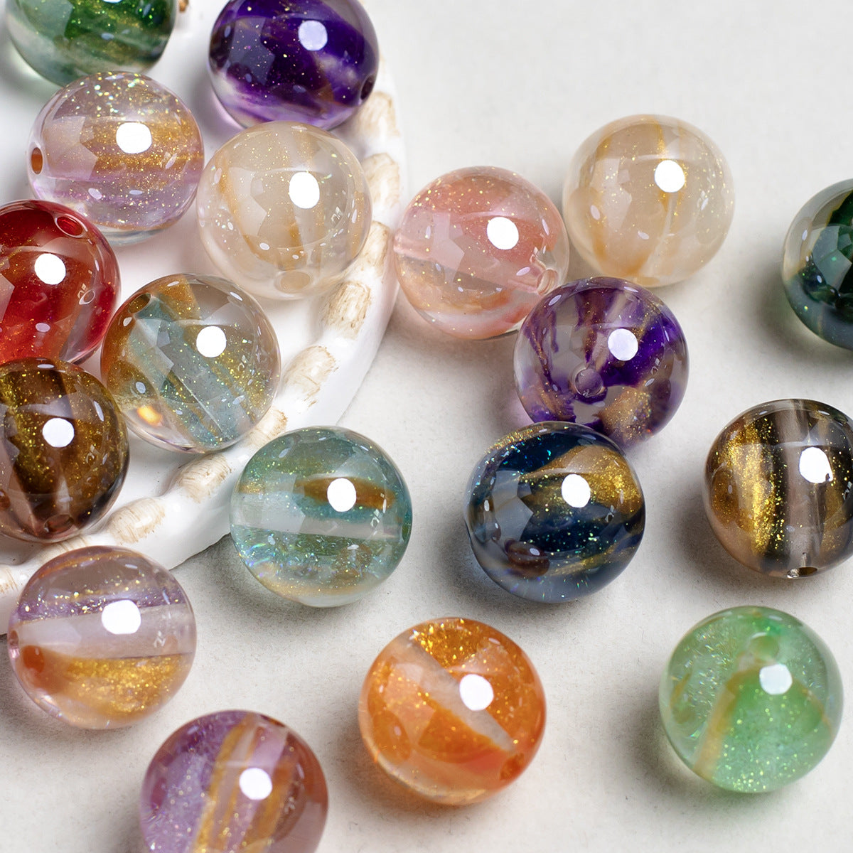 Glitter Cosmos Resin Beads 16mm Round Sparkle Mixed Colors 10pcs 4