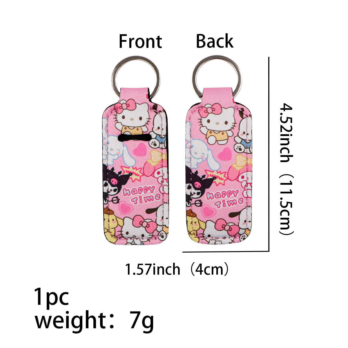 Neoprene Chapstick Holder Keychain Sanri Pattern Kawaii Animal 3pcs 14