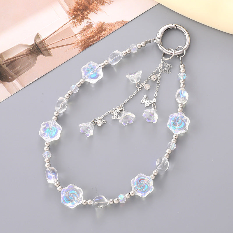 Iridescent Rose Beaded Acrylic Phone Keychain 16cm 1pc 6