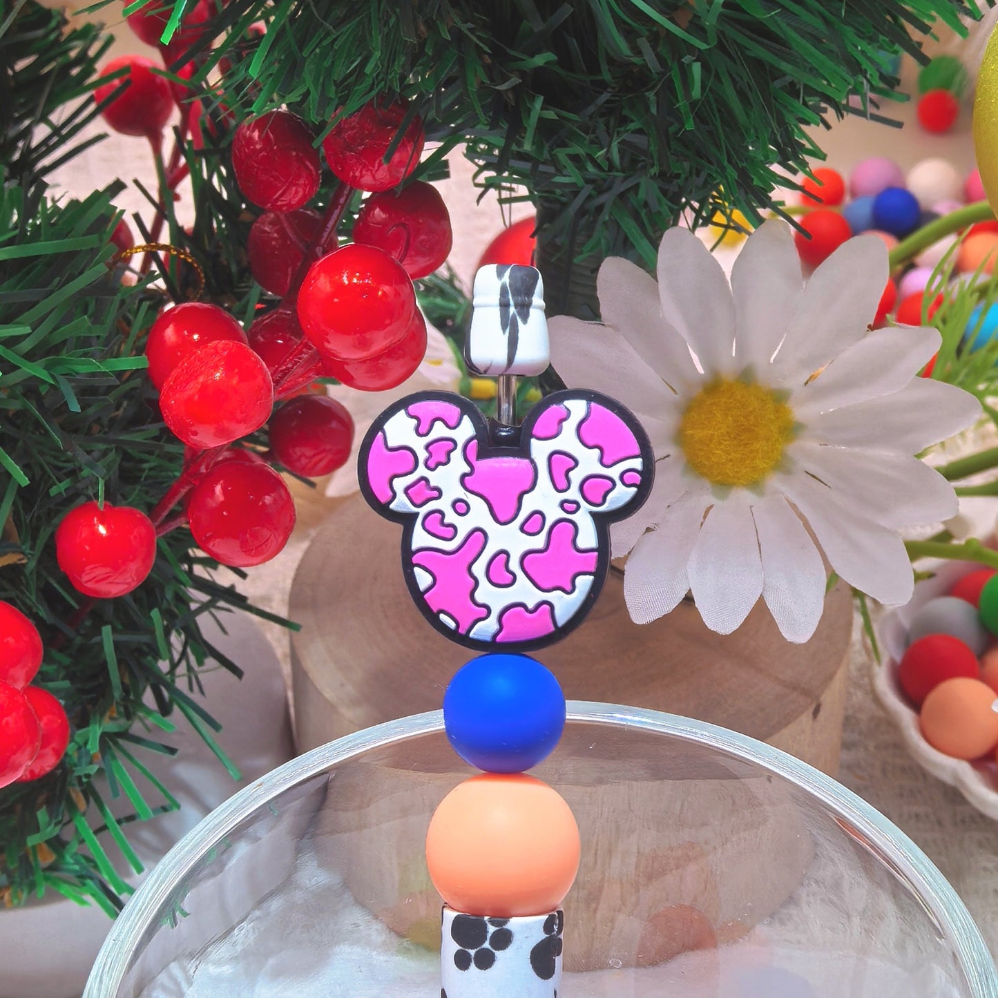 Silicone Focal Beads Mickey Head Multi-Color Spotted Pattern 20pcs 10