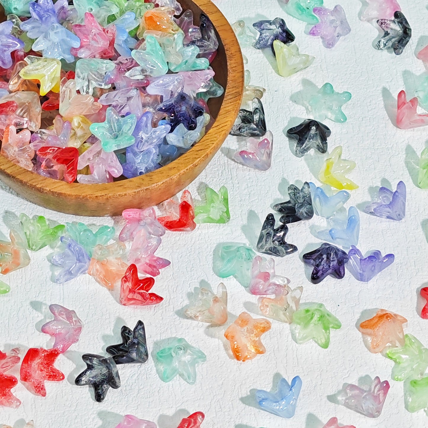Gradient Five-Petal Flower Glass Beads 10x12mm Translucent Mixed Colors 50pcs 13