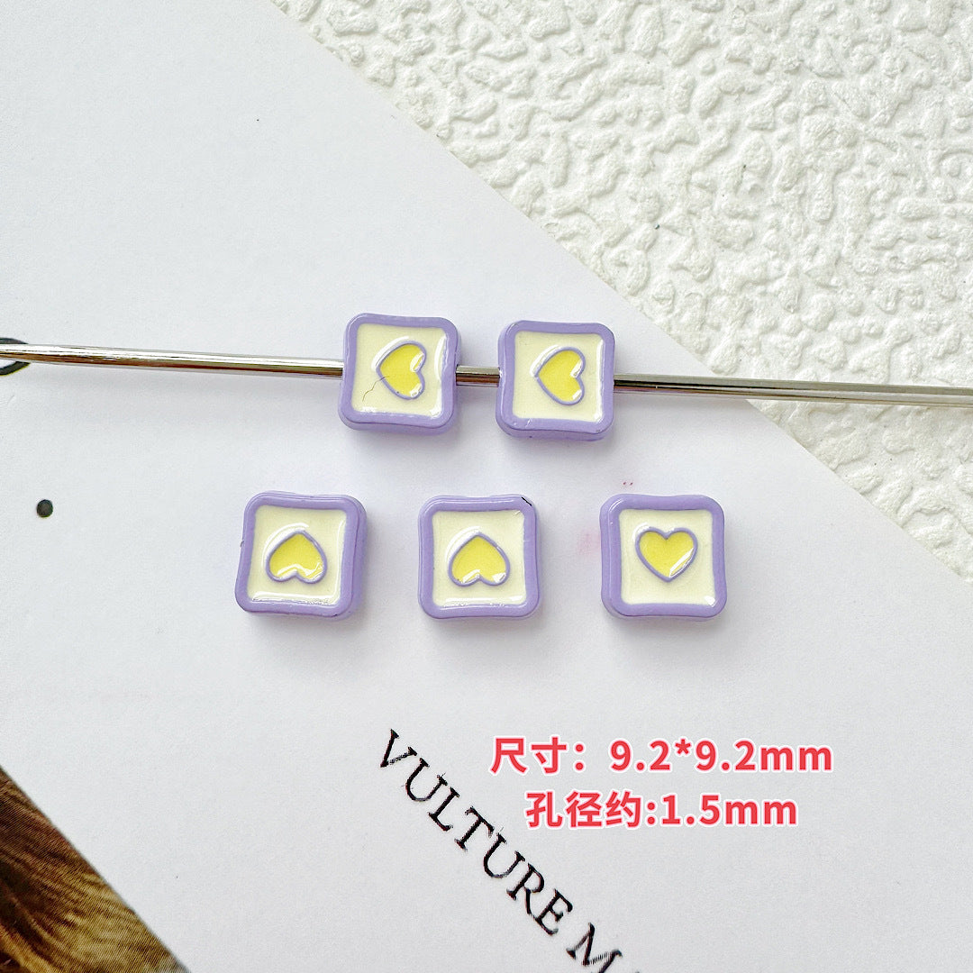 Star and Strawberry Heart Metal Beads Glossy Painted Colorful 10pcs 27