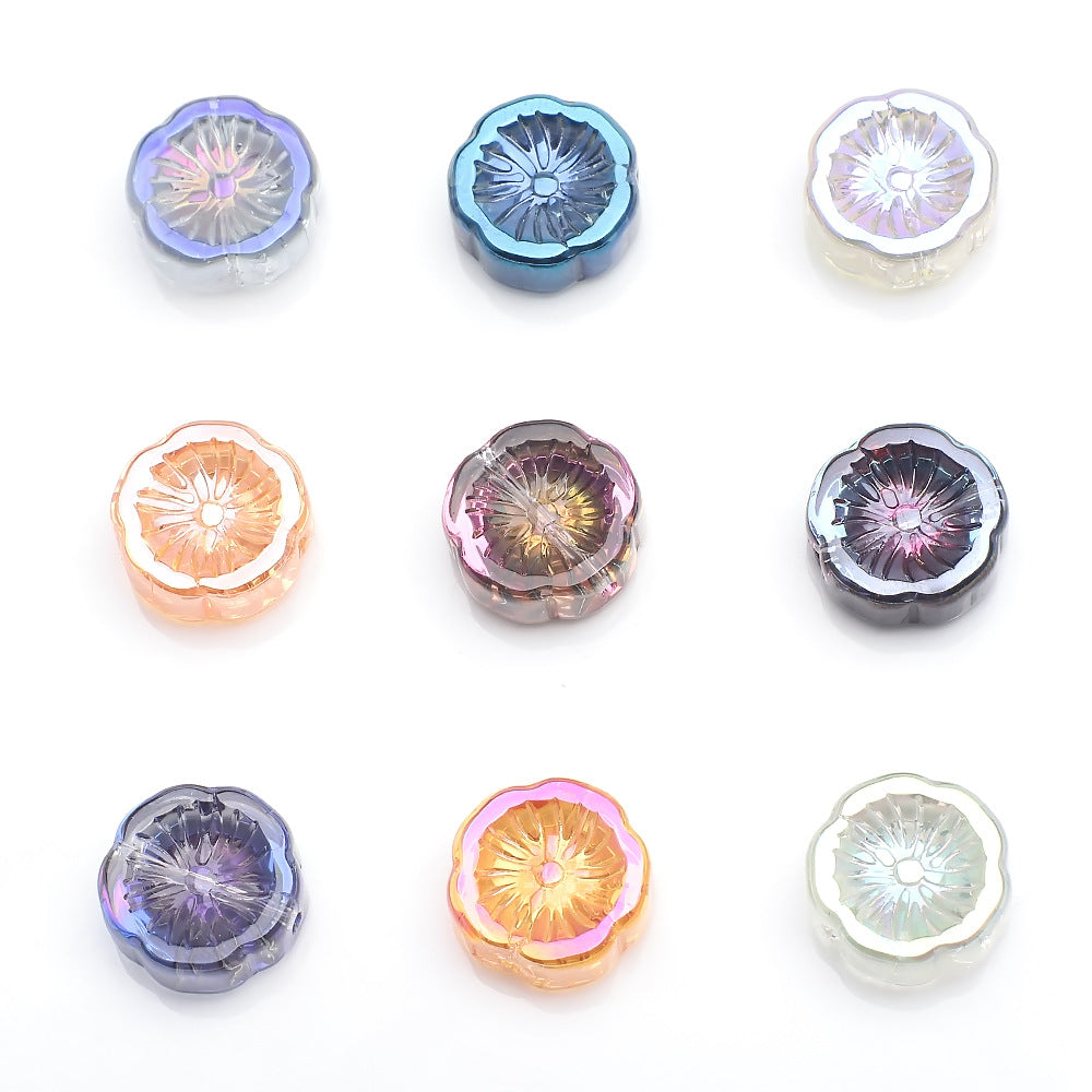 Electroplated Hawaiian Flower Glass Beads 14mm Transparent 20pcs