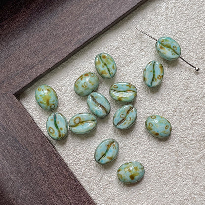 Vintage Czech Coffee Bean Lampwork Glass Beads 8x11mm 10pcs 22