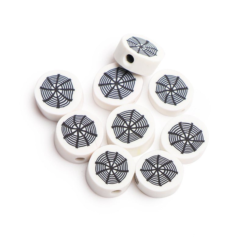 Flat Clay Beads 10mm Halloween Spider Web Design 100pcs 2