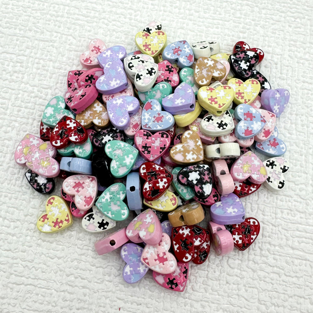 Heart Metal Beads 12mm Baking Painted Puzzle Pattern Enamel 10pcs 6