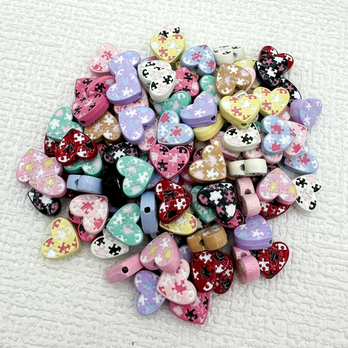 Heart Metal Beads 12mm Baking Painted Puzzle Pattern Enamel 10pcs 6