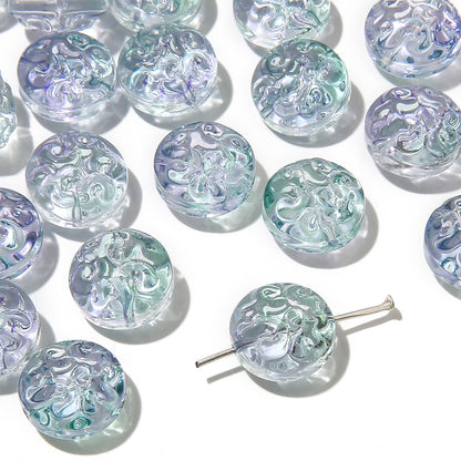 Transparent Floral Round Glass Beads 13mm Pastel Mixed 20pcs 14