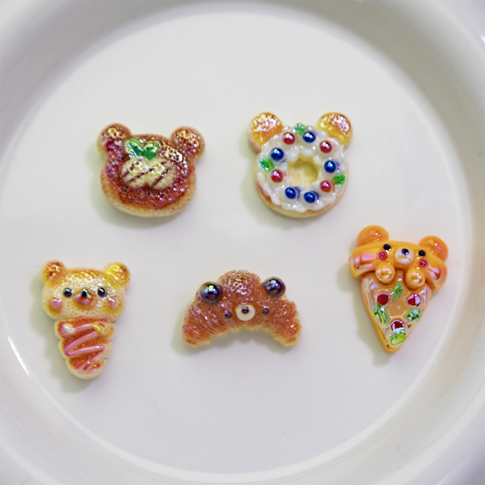 Plating Irregular Bear Bread Resin Beads Glossy Colorful 10pcs 4