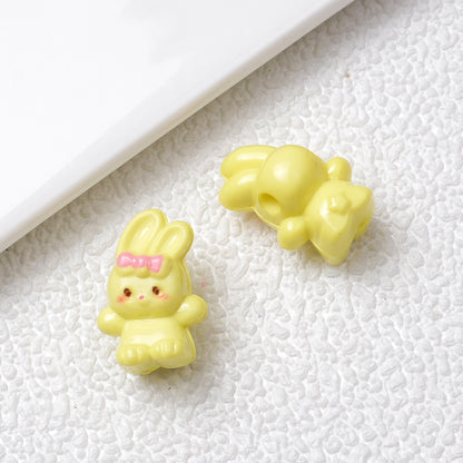 Printed Bunny Acrylic Beads 18mm Glossy Colors 50pcs 10