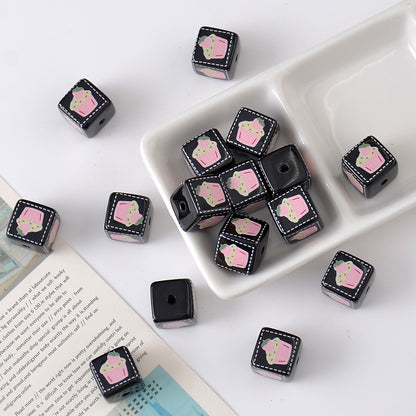 Acrylic Square Beads 14mm Black and White Tone 10pcs 9