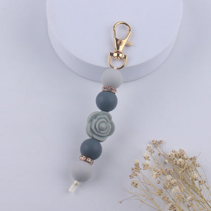 Double-Sided Rose Beaded Silicone Keychain Pastel Colors 14