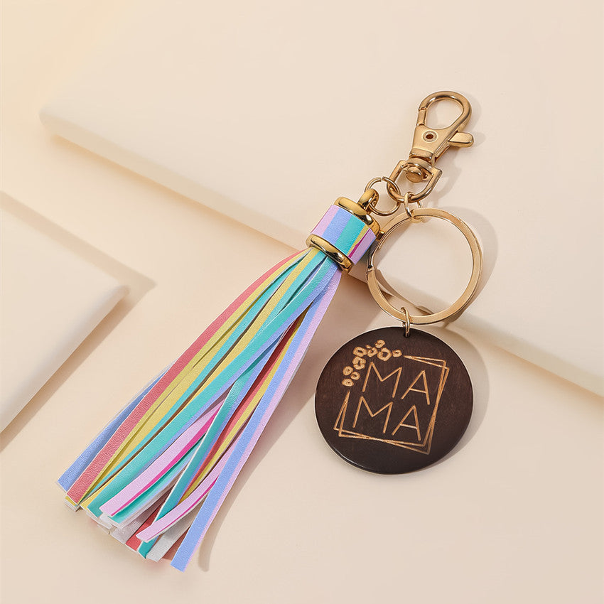 PU Tassel Keychain Metal Rainbow Color with Lobster Clasp