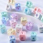 Macaron Color Balloon Square Acrylic Beads 14mm UV Plating 50pcs
